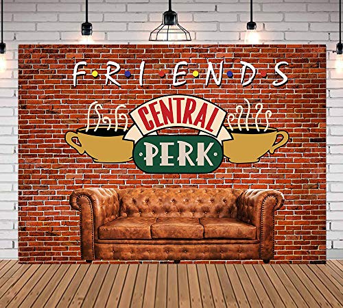 Product Cover TJ Friends Central Perk Cafe Furniture Backdrop Retro Pub Brick Wall Sofa 80s 90s Friends Birthday Party Backgound Adult Photo Studio Booth Props Photography Decor 5x3ft