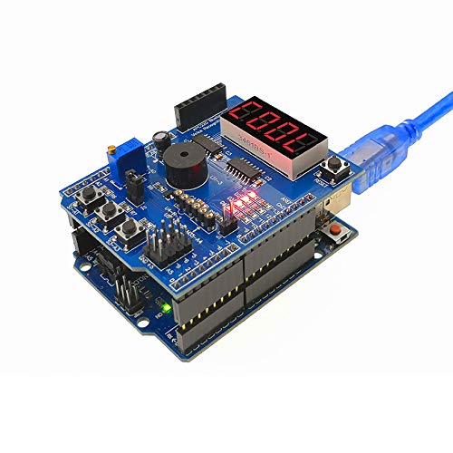 Product Cover Ardutronics Uno R3 ATMEGA 328P 16U2 & Multi-Function Shield Starter kit for Sensor WiFi Relay Bluetooth Module with Digital Display switches with USB Cable Compatible with Arduino uno r3