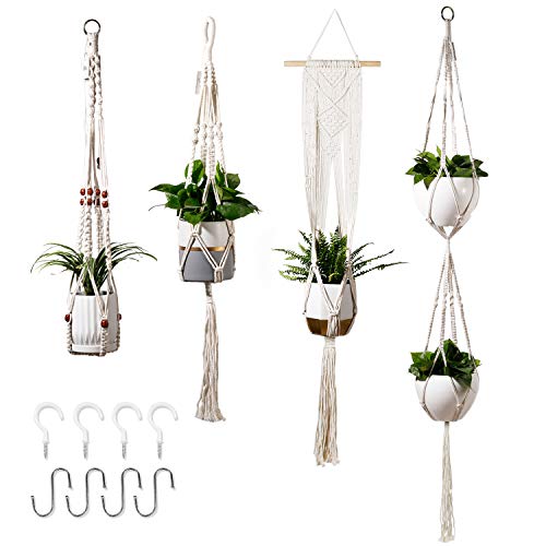 Product Cover POTEY 4-Pack Macrame Plant Hangers with 8 Hooks, Hanging planters for Indoor Outdoor Plants，Handmade Cotton Rope Hanging Planters Set Flower Pots Holder Stand, Boho Home Decor(Plant&Pot NOT Included)
