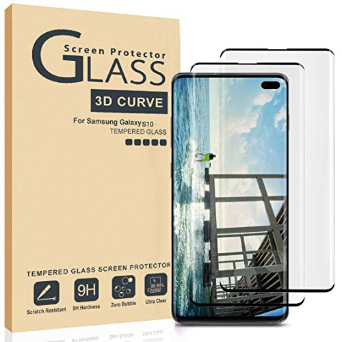 Product Cover AILIBOTE Glass Screen Protector for Samsung Galaxy S10,[2 Pack] 3D Curved Tempered Glass, Dot Matrix with Easy Installation Tray, Case Friendly(Black.)