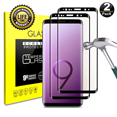 Product Cover Samsung Galaxy S9 Screen Protector 3D Curved Glass Bubble Free 9H Hardness Anti-Fingerprint Case Friendly Clear Full Screen Coverage Tempered Glass Screen Protector for Samsung Galaxy S9 (2-Pack)
