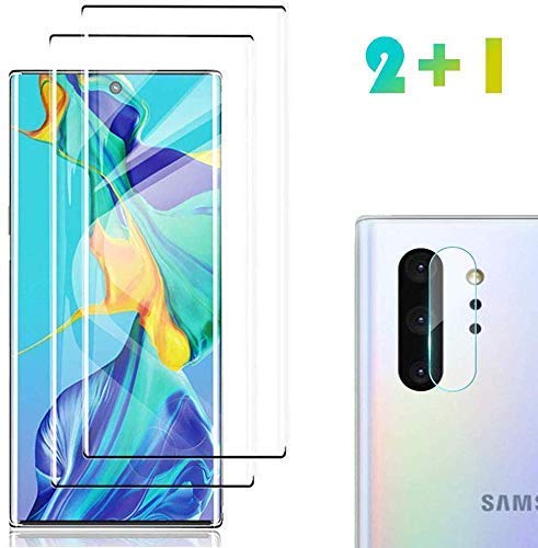 Product Cover [2 Pack] Galaxy Note 10 Plus Screen Protector Tempered Glass Include a Camera Lens Protector,［Solution for Ultrasonic Fingerprint］Tempered Glass Screen Protector Suitable for Galaxy Note 10 Plus