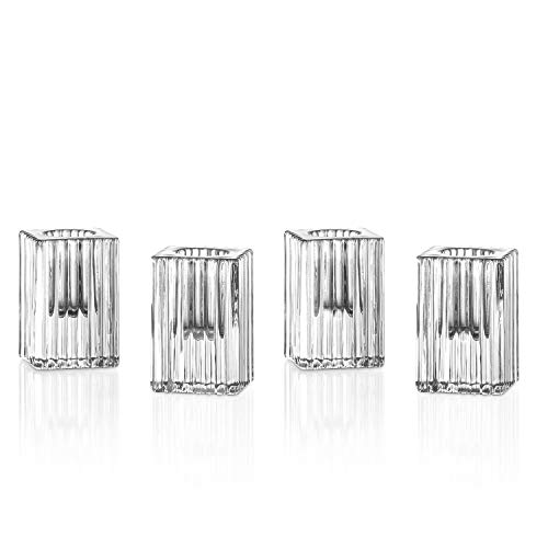 Product Cover LampLust Glass Taper Candle Holders - 2 Inch Tall, Clear Fluted Glass, Fits Standard 3/4 Inch Tapered Candlesticks, for Home Decor, Reception or Holiday Table Decoration, Set of 4