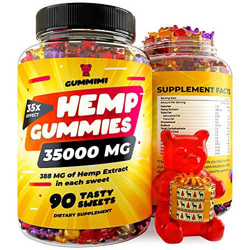 Product Cover Hemp Gummies - 35000 MG - Anxiety, Stress, Pain Relief - As Seen On TV - Calm Sleep - Improves Memory, Focus, Attention - Omega 3-6-9 & Vitamins B, E - Made in USA