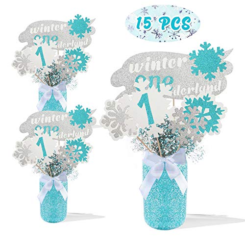 Product Cover Winter Onederland Centerpieces Blue Snowflakes One Winter Wonderland Table Toppers, Winter First Birthday Party Decorations for Frozen Birthday Party Little Snowflake Baby Shower
