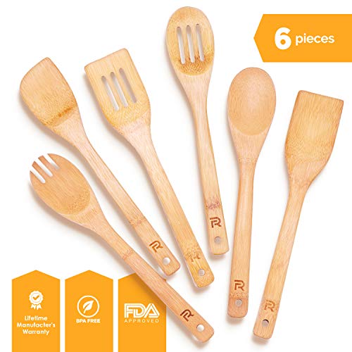 Product Cover Riveira Wooden Spoons for Cooking 6-Piece Bamboo Utensil Set Apartment Essentials Wood Spatula Spoon Nonstick Kitchen Utensil Set Premium Quality Housewarming Gifts Wooden Utensils for Everyday Use