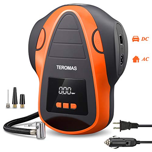Product Cover TEROMAS Tire Inflator Air Compressor, Portable DC/AC Air Pump for Car Tires 12V DC and Other Inflatables at Home 110V AC, Digital Electric Tire Pump with Pressure Gauge