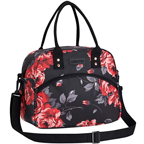 Product Cover Lunch Bags for Women and Men, Insulated Lunch Box Cooler Tote Bag With Detachable Shoulder Strap for Work and Travel Meal Prep (Black Rose)