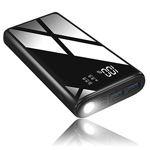 Product Cover Power Bank Portable Charger 26800mAh External Battery Pack Fast Recharge Dual USB Output 2 Input Ports with LCD Digital Display and Flashlight Backup Battery Compatible with Phones, Tablets and More