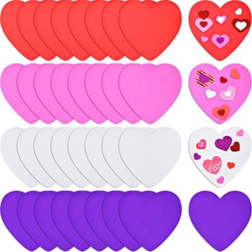 Product Cover 32 Pieces Valentines Day Foam Hearts Valentine Craft Foam Hearts Shape for Valentines Day DIY Craft Party Decorations, 4 Colors