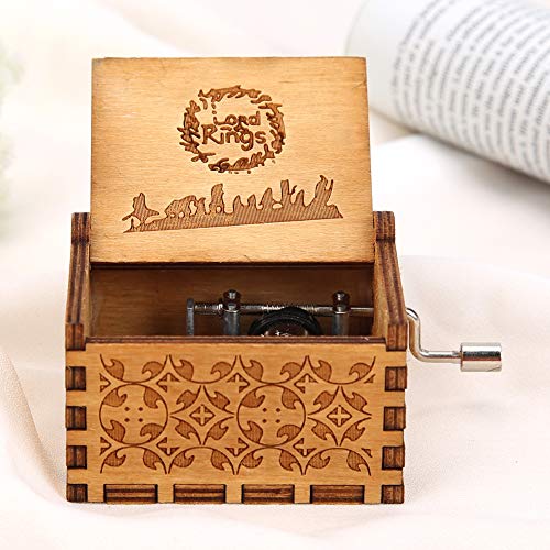 Product Cover Ruorin Wooden Music Box Hand Crank Musical Box, Lord Ring Wood Carved Music Box Gift for Adult Kids Home Decoration Craft