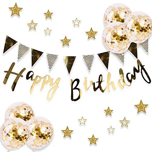 Product Cover Happy Birthday Decorations Banner Birthday Party Supplies Gold Confetti Balloons Set TD062