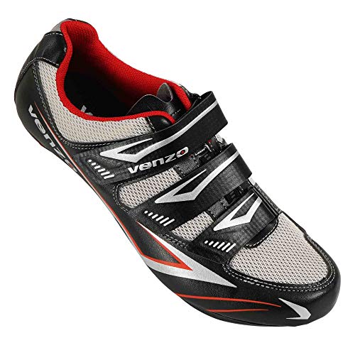 Product Cover Venzo Bicycle Men's or Women's Road Cycling Riding Shoes - 3 Velcro Straps- Compatible with Peloton Shimano SPD & Look ARC Delta - Perfect for Indoor Spin Road Racing Bikes Black