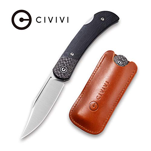 Product Cover Civivi Rustic Gent Pocket Knife - Lockback Hunting Knife with D2 Clip Point Blade - Folding Knife with Black G10 Handle - Leather Sheath with Pocket Clip (914A)