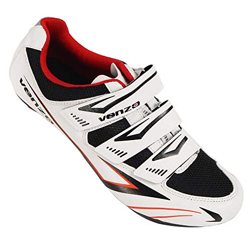 Product Cover Venzo Bicycle Men's or Women's Road Cycling Riding Shoes - 3 Velcro Straps - Compatible with Peloton Shimano SPD & Look ARC Delta - Perfect for Indoor Spin Road Racing Bikes White