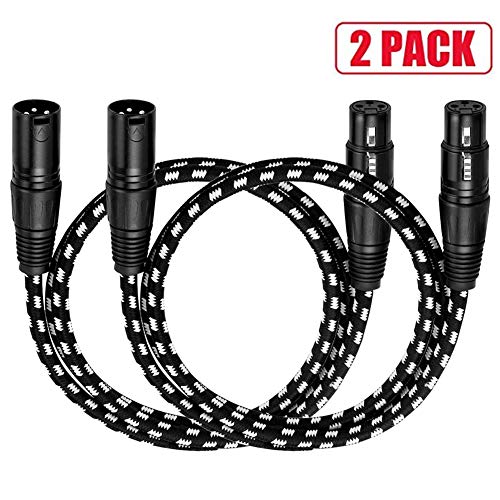 Product Cover XLR Cable, VANDESAIL 3ft 2 Pack Microphone Cable, XLR Male to Female Balanced Microphone Cord 3 pin, Black and White, 3 feet Short mic Cord