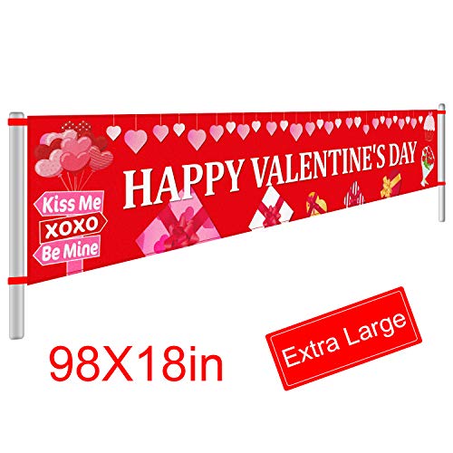 Product Cover Large Happy Valentine's Day Banner Outdoor | Valentines Decorations | Red Valentines Banner Decorations | Valentine Party Supplies Outdoor & Indoor Hanging Decor (8.2 x 1.5 FT)