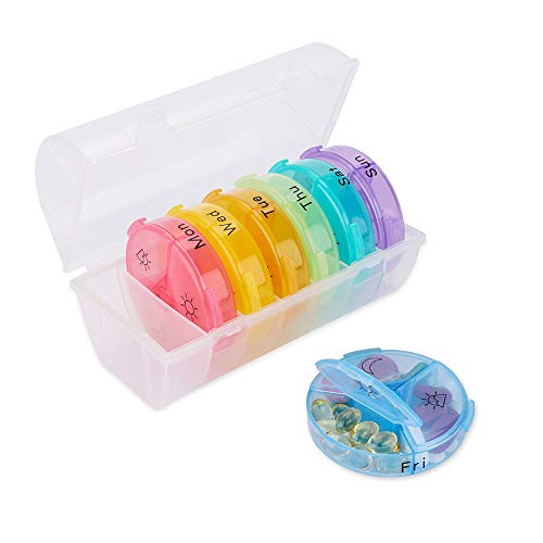 Product Cover Pill Box,7 Day Pill Case,Upgraded 3 Times a Day Travel Case,Colorful Pill Organizer BPA Free with Easy Open Design and Large Capacity to Hold Pills/Vitamin/Fish Oil/Supplements