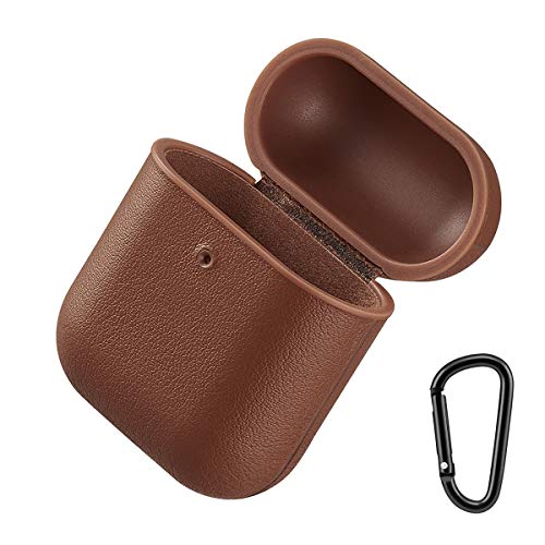 Product Cover BesBand AirPods Case Leather Compatible Keychain Applicable to AirPods Charging Case 2 & 1 Full Protective Cover Shockproof and Dust-Proof Lightweight (Brown/Brown)