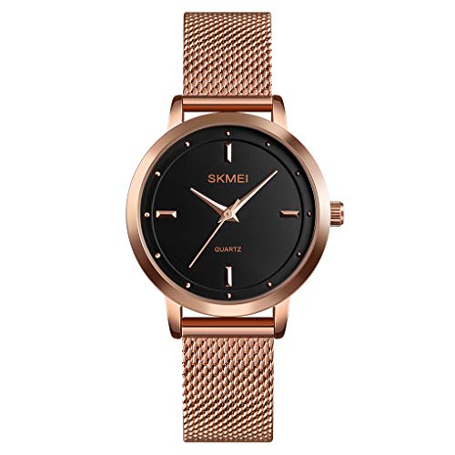 Product Cover Simple Women's Watches Analog Quartz Watches for Women Fashion Casual Ladies Wrist Watch with Rose Gold Stainless Steel Mesh Band and Giftbox Waterproof Elegant Dress Watch