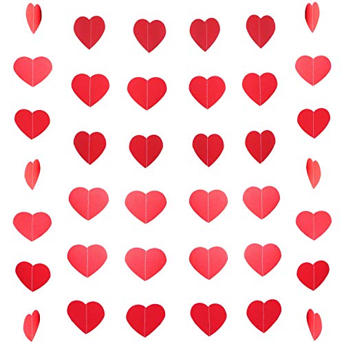 Product Cover Red Valentines Party Love Heart Hanging Paper Garlands Decorations Wedding Bachelorette Party Ceiling Hangings Bridal Shower Engagement Birthday Party Favors Decorations, 52ft