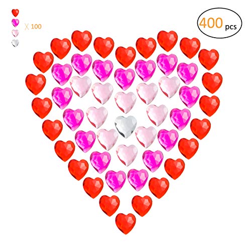 Product Cover Cosweet 400 Pieces Valentine's Day Red Acrylic Heart Decoration- Flat Back Heart Rhinestones for Valentines Wedding Heart Table Scatter Decoration Vase Easter Eggs Fillers Prize (0.5 Inch/ 4 Colors)