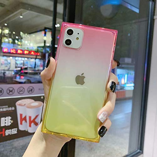 Product Cover iPhone 11 Case for Girls,Tzomsze Clear Square Case Cute Gradient Slim Silicone Transparent Reinforced Corners TPU Cushion Cover Case for iPhone 11 2019 [6.1 inch]-Pink Yellow