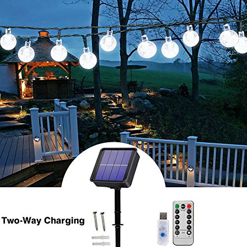 Product Cover Updated Version Solar String Lights Globe- Two-Way Charging (Solar & USB Charge) Crystal Balls Waterproof Fairy Lights With Remote Control - 26ft 40LED String Lights for Home Garden Yard Party Wedding