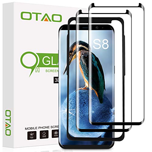 Product Cover Galaxy S8 Screen Protector Tempered Glass (2 Pack), OTAO 3D Curved Dot Matrix Glass Screen Protector for Samsung Galaxy S 8 with Installation Tray [Case Friendly]