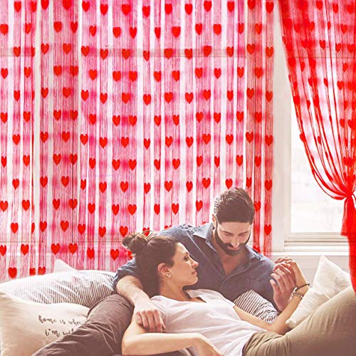 Product Cover 90shine 2PCS Valentines Day Decorations Window Curtains Romantic Lace Heart String Hanging Wedding Party Decor Supplies