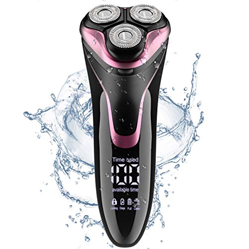 Product Cover Electric Razor for Men - Lavieer Wet and Dry Rechargeable Mens Rotary Shaver with Pop-up Beard Trimmer Cordless Waterproof, 100-240v Worldwide Travel Universal, Pink