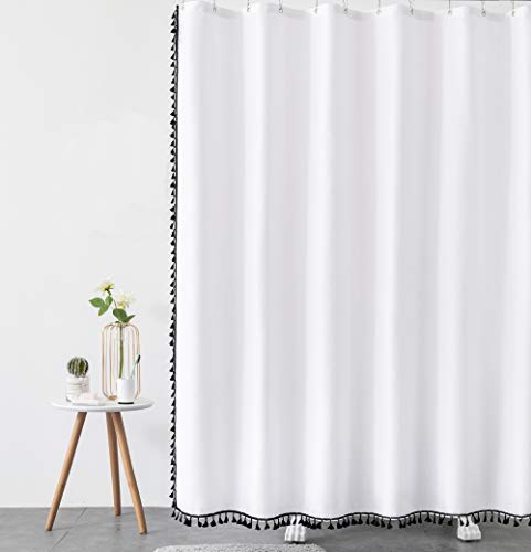 Product Cover Felisa Black Tassel Shower Curtain for Bathroom,Boho White Fabric with Black Tassel Trim,Machine Washable, 72