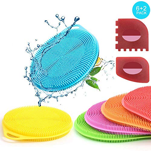 Product Cover IYOOH Silicone Dish Sponges, Multipurpose Washing Dish Scrubber Kitchen Cleaning Brush, Mildew-Free Rubber Dishwashing Sponge, Non-Scratch Scouring Pads, Additional Plastic Pan/Grill Scraper Set