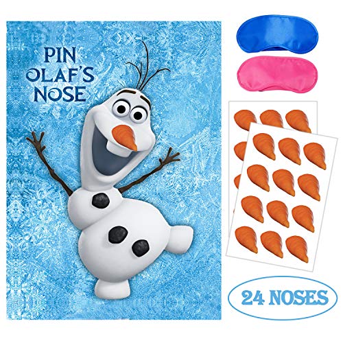 Product Cover Eazyco Froze Party Supplies, Pin The Nose on Olaf, Froze Party Games, Large Poster 24PCS Nose Stickers for Frozen Theme Birthday Baby Shower Party Favors Decorations