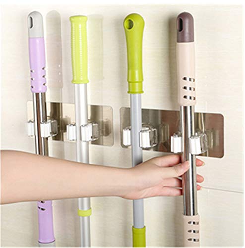 Product Cover Midress Mop and Broom Holder Wall Mounted Mop Organizer Holder Broom Mop Holder Brush Broom Hanger Storage Rack Kitchen Tool Hanger with 2 Racks (Multi-Colored)