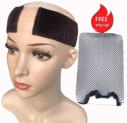 Product Cover Lace Wig Grip Band - Non Slip Velvet Wig Comfort Head Hair Band Extra Hold Wig Headband Adjustable Women Hair Scarf with 1 Wig Cap (Brown)
