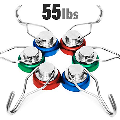 Product Cover siMul 55lb Colorful Swivel Magnetic Hook - Strong Magnetic Hooks for Cruise Cabins Heavy Duty Neodymium Magnets for Refrigerator Door Key BBQ Grill Locker Coat Powerful Magnetic Wreath Hanger 6 Pack
