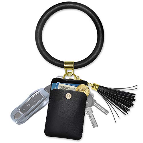 Product Cover Doormoon Keychain Bracelet, Tassel Ring Circle Wristlet Key Chain Holder (Black)