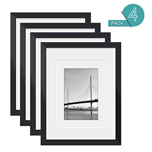 Product Cover 11x14 Picture Frames 4 PCS Black - Made of Solid Wood for Table Top and Wall Mounting for Pictures 8x10/5x7 with Mat or Horizontally or Vertically Display Photo Frame Black