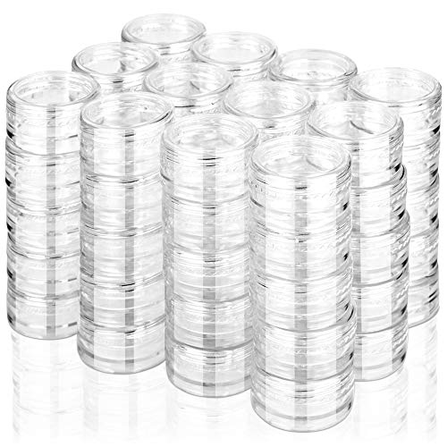 Product Cover 60Pcs Cosmetic Containers, HNYYZL 3 Gram Clean Plastic Jar Travel Sample Empty Container, for Lotion, Eye Shadow Nails Powder, Jewelry, and Creams Sample Make-up Storage(Transparent, 3ML)