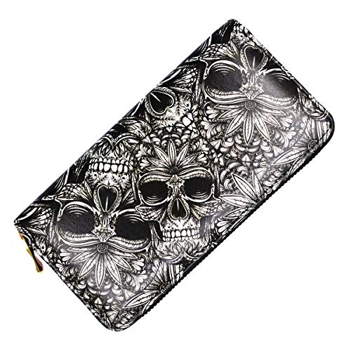 Product Cover Day Dead Wallet Skull Unisex Long Clutch Large Capacity RFID Blocking Purse Billfold Wallet for Women and Men