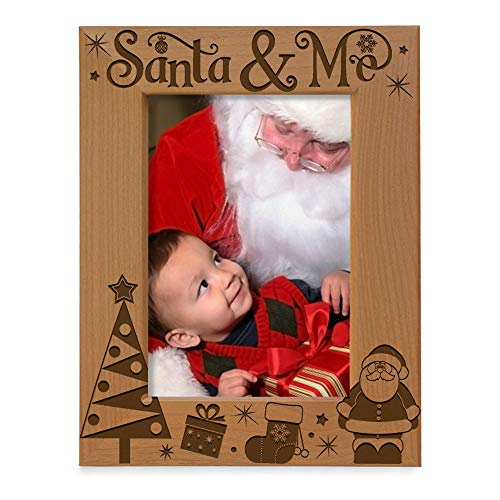 Product Cover KATE POSH Santa & Me Engraved Natural Wood Picture Frame. My First Christmas, My 1st Christmas, New Baby Grandma Gift, Grandpa Gift, My Visit with Santa. (4x6-Vertical)