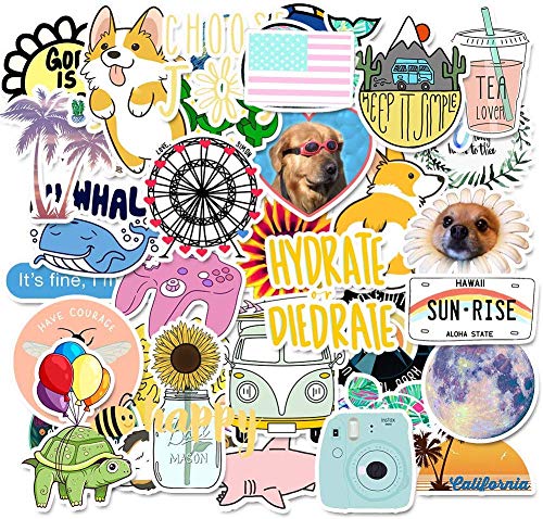 Product Cover Cute Vsco Stickers 50 Pack - Lovely Trendy Aesthetic Ins Variety Sticker for Laptops Hydro Flask Water Bottles Travel Phone Case Hydroflask Skateboard, Waterproof Decals for Teens Vsco Girls Stuff
