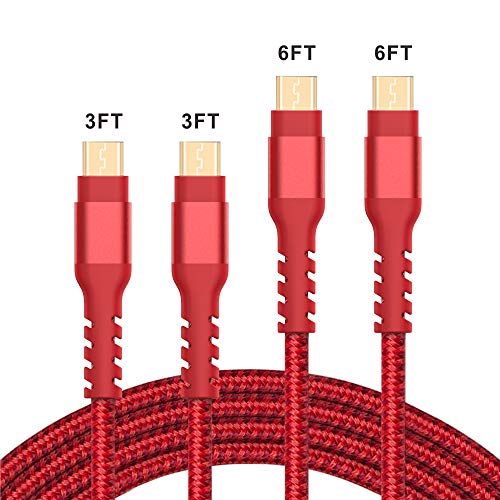 Product Cover Micro USB Cable Android Charger,AHGEIIY Nylon Braided Fast Charging Cord Compatible with Android, Samsung,Nexus,Moto,LG,HTC,Huawei,Nokia,Sony and Kindle - 4Pack RED
