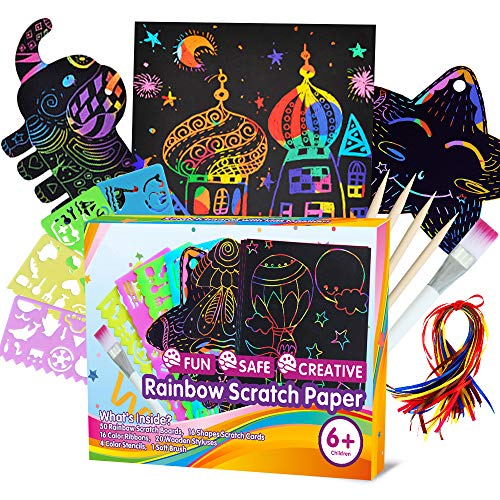 Product Cover ZMLM Scratch Paper Art Set for Kids - 107 Pcs Rainbow Magic Scratch Off Arts and Crafts Supplies Kits Sheet Pack for Children Girls Boys Birthday Game Party Favor