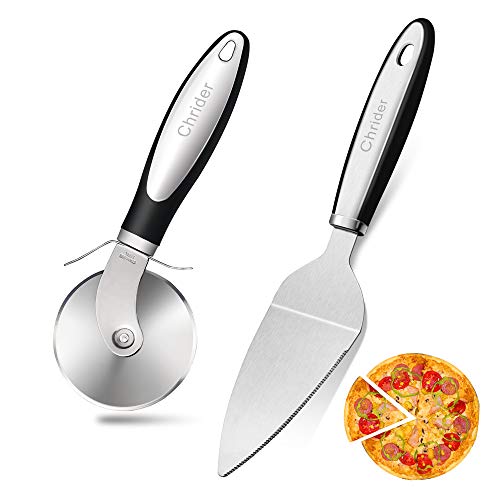 Product Cover Chrider Pizza Cutter Wheel Pizza Server Set, Super Sharp Pizza Slicer with Ergonomic Non Slip Handle,Quality Stainless Steel Pizza Cutter, Ideal for Pizza, Pies, Dough Cookies and Waffles