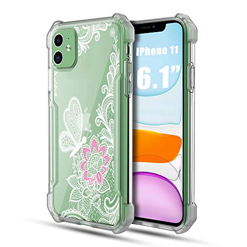Product Cover Thonzer iPhone 11 Case, Flower Pattern Design Clear Armor Slim Soft TPU Frosted Bezel Corner Air Cushion Bumper Shockproof Protective Floral Cover Case for iPhone 11 6.1 Inch 2019 (Lace Flower)
