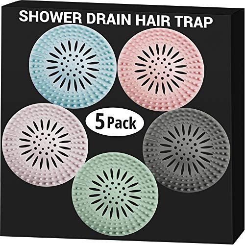 Product Cover JOYEZA Shower Drain Hair Trap (5-Pack) Durable Silicone Hair Catcher Shower Drain Hair Catcher, Easy Install&Clean Drain Cover for Bathroom Kitchen and Tub