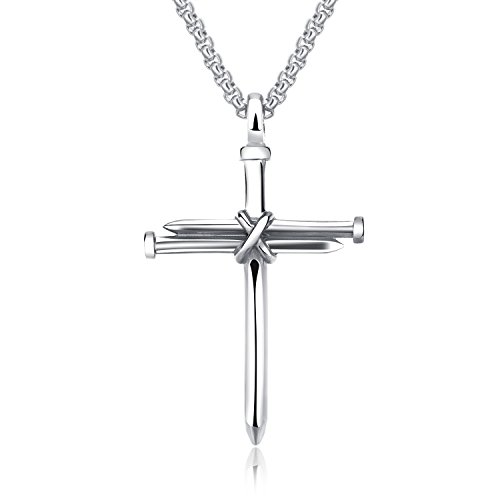 Product Cover IORMAN Cross Pendant，Men's Stainless Steel Nail Cross Pendant Necklace ，Cross Necklace with 24 Inch Chain Polished Black Gold Silver for Men for Boys