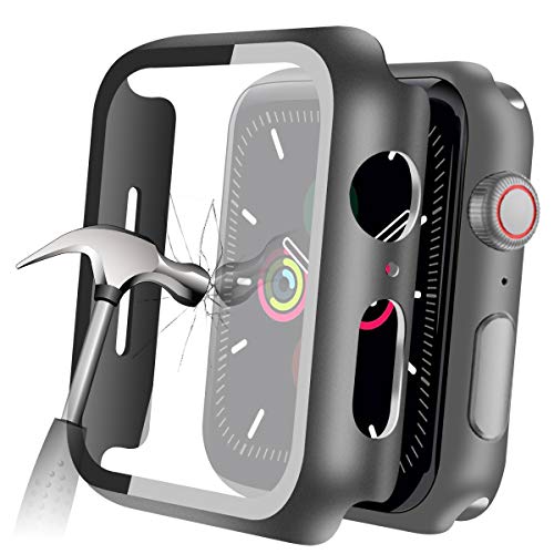 Product Cover YMHML Compatible with Apple Watch 42mm Series 3/2/1 Case with Built-in Tempered Glass Screen Protector, Thin Guard Bumper Full Coverage Matte Hard Cover for iWatch Accessories
